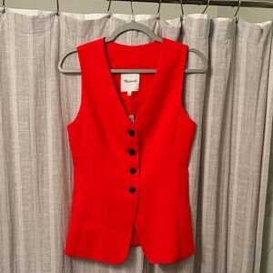 Madewell Vibrant Red Vest with Black Buttons